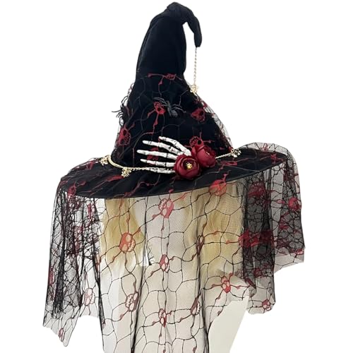 Obotsnoi Halloween-Hexenhut mit Skeletthänden, Punk-Netz-Schleier, Gothic-Steampunk-Zubehör für Erwachsene, Party, Cosplay, Halloween, Hexenhut Obotsnoi Halloween-Hexenhut mit Skeletthänden, Punk-Netz-Schleier, Gothic-Steampunk-Zubehör für Erwachsene, Party, Cosplay, Halloween, Hexenhut von Obotsnoi