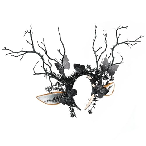Obotsnoi Schmetterling Hirsch Harz Kopfschmuck für Halloween Kostüme Dunkle Themenpartys Haarschmuck Realistisches Hirschgeweih Kopfschmuck von Obotsnoi
