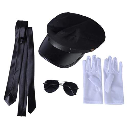 Obotsnoi Urlaubs-Chauffeur-Kostüm-Zubehör, Dariver-Hut, Brille, Fliege, Handschuhe, um Ihr Halloween zu erhellen Obotsnoi Urlaubs-Chauffeur-Kostüm-Zubehör, Dariver-Hut, Brille, Fliege, Handschuhe, um Ihr Halloween zu erhellen von Obotsnoi