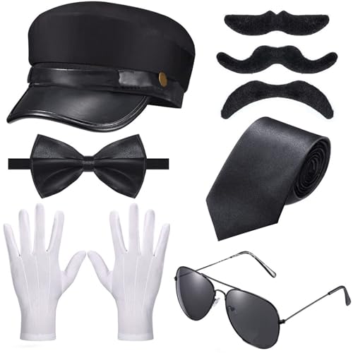 Obotsnoi Urlaubs-Chauffeur-Kostüm-Zubehör, Dariver-Hut, Brille, Fliege, Handschuhe, um Ihr Halloween zu erhellen Obotsnoi Urlaubs-Chauffeur-Kostüm-Zubehör, Dariver-Hut, Brille, Fliege, Handschuhe, um Ihr Halloween zu erhellen von Obotsnoi