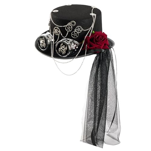 Obotsnoi Verstellbarer Punk-Hut mit Brille und Ketten-Detail, Cosplay-Partys, Kopfbedeckung, Halloween, Motto-Party, Hut für Erwachsene, Weltraum, Gothic-Kopfbedeckung von Obotsnoi