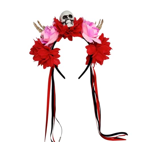 Obotsnoi Verstellbarer Totenkopf-Kopfschmuck mit floralen Skelett-Händen, Halloween-Haarband für Damen, Herren, Kinder, Kostümzubehör, Halloween-Party-Zubehör Obotsnoi Verstellbarer Totenkopf-Kopfschmuck mit floralen Skelett-Händen, Halloween-Haarband für Damen, Herren, Kinder, Kostümzubehör, Halloween-Party-Zubehör von Obotsnoi