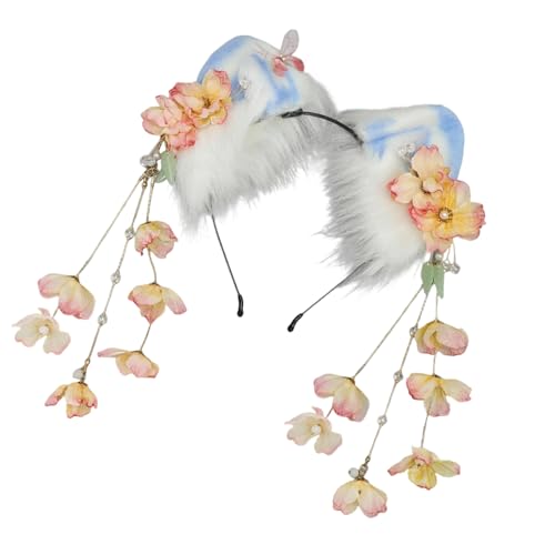 Obotsnoi Verstellbares Plüsch-Ohr-Stirnband mit floralen Quasten für Cosplay, Anime-Partys, Damen, Mädchen, Halloween-Kostüm, Zubehör, Rollenspiel, Haarreifen für Frauen Obotsnoi Verstellbares Plüsch-Ohr-Stirnband mit floralen Quasten für Cosplay, Anime-Partys, Damen, Mädchen, Halloween-Kostüm, Zubehör, Rollenspiel, Haarreifen für Frauen von Obotsnoi