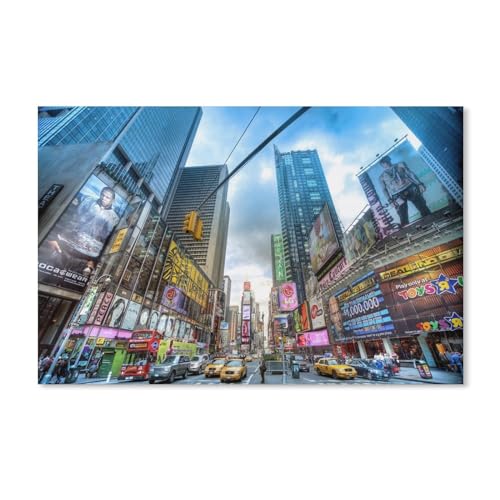 1000 Teile Puzzle Für Erwachsene Und Kinder，Belebte Straßen von New York mit Plakat，Stressabbau Herausforderung Bodenpuzzle DIY Home Wanddekoration（38x26cm）-B14 von ObuMI