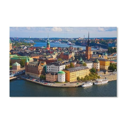 1000 Teile Puzzle Für Erwachsene Und Kinder，Stockholmer Stadtpanorama，Stressabbau Herausforderung Bodenpuzzle DIY Home Wanddekoration（52x38cm）-187 von ObuMI