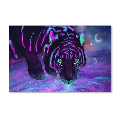 1000 Teile Puzzle Für Erwachsene Und Kinder，Tier leuchtender Tiger，Stressabbau Herausforderung Bodenpuzzle DIY Home Wanddekoration（38x26cm）-114 von ObuMI