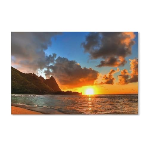 Erwachsene und Kinder Puzzle 100 Teile Puzzle，Sonnenuntergangslandschaft am Küstenstrand，einfaches Puzzle Spiel Rollenpuzzle Lernspiel Spielzeug Familie Dekoration(45.5x35.5cm-C21 von ObuMI