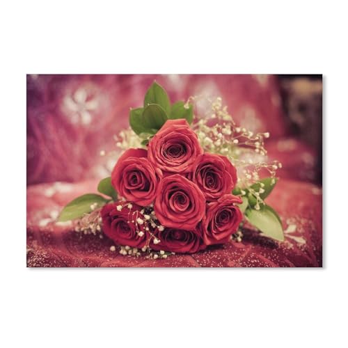 Geschenk mit roten Rosenblüten，3D Puzzle 1000 Stück, Holz Montiert DIY Puzzle Montage Spielzeug Für Kinder, Holz Puzzle Holz Geschenk（75x50cm）-287 von ObuMI