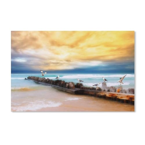 Karton Puzzle Puzzle 1000 Stück，Möwe am Strand bei Sonnenuntergang，Puzzles Lernspielzeug Für Erwachsene Geburtstagsgeschenk Home Decoration（38x26cm）-A101 von ObuMI