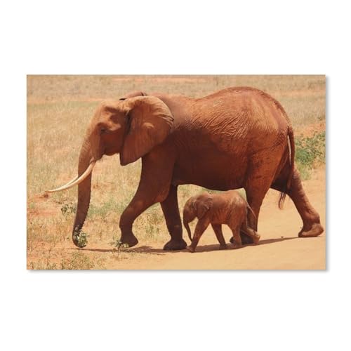 Klassisches Puzzle 1000 Teile，Elefant und Jungtier in der afrikanischen Savanne，Kind Oder Einen Freund,1000 Piece(75x50cm-C55 von ObuMI