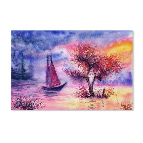 Puzzle 100 Teile Erwachsenen Puzzle，Landschaft, Abend, Baum, Segeln, Fluss，Kind Aus Karton Puzzle Panorama Art DIY Leisure Game Fun Geschenk Spielzeug Geeignete Freunde Familie（45.5x35.5cm）-A245 von ObuMI