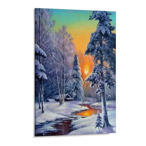 Puzzle 100 Teile Landschaft Erwachsene Puzzle Papier Puzzle 3D Klassisches Puzzle，Winterwaldbach，DIY Moderne Kunst Hauptdekor(45.5x35.5cm-A37 von ObuMI