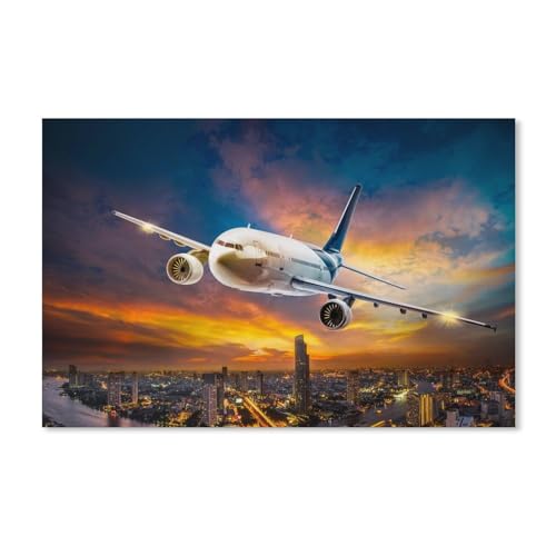 Puzzle 1000 Teile Erwachsene，Flugzeug über der Stadt，Papier Puzzle（38x26cm）-D97 von ObuMI