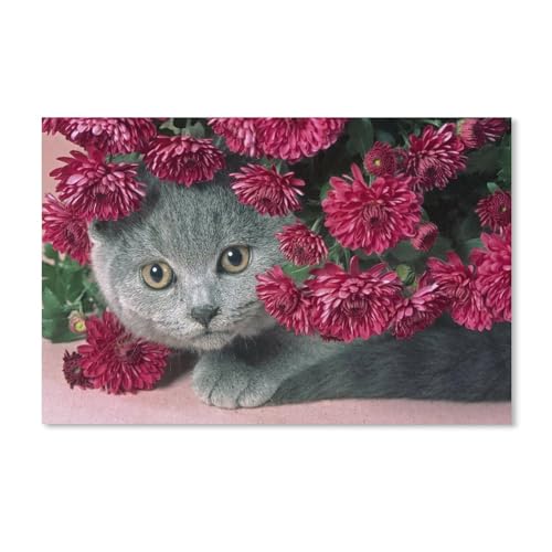 Puzzle 1000 Teile Erwachsene Puzzle Holz Puzzle Klassisches 3D Puzzle，Katze und Blumen，DIY Collectibles Moderne Wohnkultur（75x50cm）-A265 von ObuMI