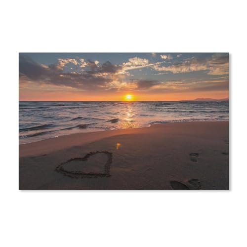 Puzzle 1000 Teile Holz，Herzförmige Sonnenuntergangslandschaft am Strand，Dekompression Der Erwachsenen，Kinderpuzzle Spiele Ab 8 Jahren, Spielzeug Für Mädchen Jungen Teenager(75x50cm-B18 von ObuMI