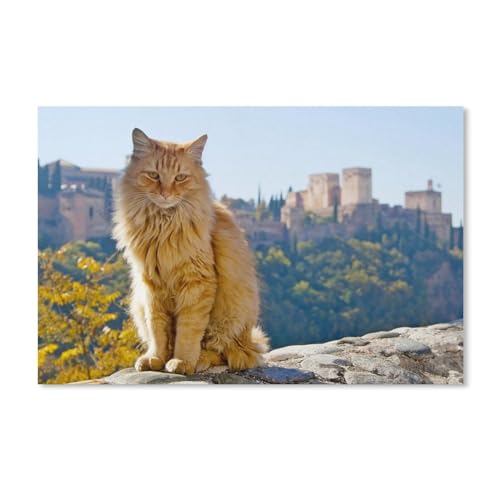 Puzzle 1000 Teile Landschaft Erwachsene Puzzle Holz Puzzle 3D Klassisches Puzzle，Orangefarbene Katze setzt Sich，DIY Moderne Kunst Hauptdekor（75x50cm）-A37 von ObuMI