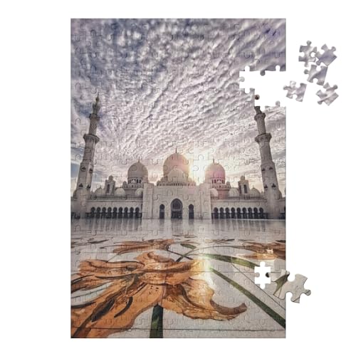 Puzzles 1000 Stück Holz Montage Bild，Eine weiße muslimische Moschee，Erwachsene Spiele Lernspielzeug（75x50cm）-226 von ObuMI