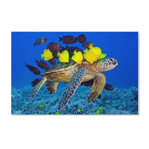 Puzzles 1000 Stück Holz Montage Bild，Meeresschildkröte, Ozean, Unterwasser，Erwachsene Spiele Lernspielzeug（75x50cm）-A299 von ObuMI