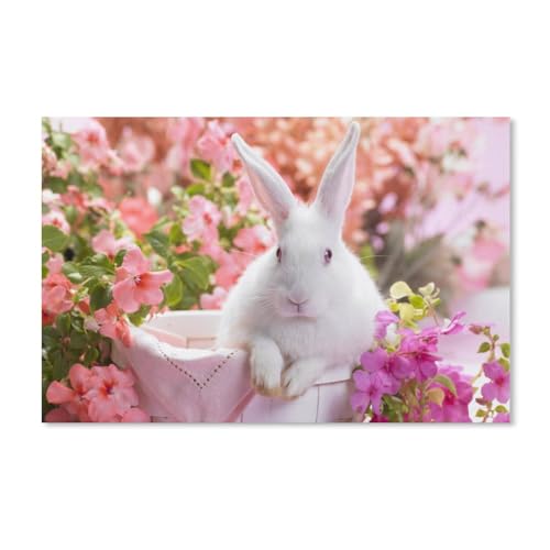 Puzzles 1000 Stück Holz Montage Bild，Weißes Kaninchen und Blumen，Erwachsene Spiele Lernspielzeug（75x50cm）-A80 von ObuMI
