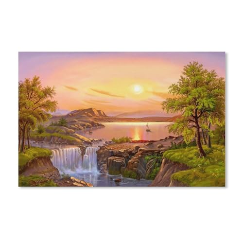 Sonnenuntergangslandschaft am See，1000 Stück Erwachsene Holzlandschaft Puzzles Für Kinder Lernspielzeug Geschenke(75x50cm-C92 von ObuMI
