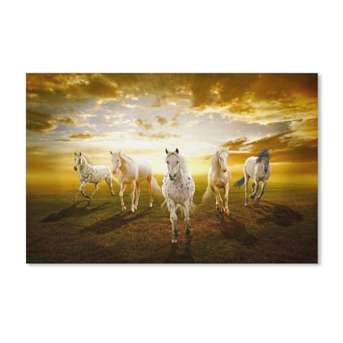 Weiße Pferde im Sonnenuntergang in der Prärie，Puzzle 1000 Teile für Erwachsene, Klassische Puzzle Puzzle Schwierig für Kid Surprise Birthday für Family Home Decor Art Puzzle（75x50cm）-A276 von ObuMI
