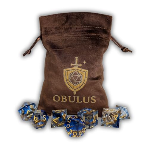 OBULUS 7-teiliges Set Polyedrische Würfel Herz lquide blau & gold mit Samtbeutel - Rollenspiel-Würfel DND, Pathfinder, JDR - D4, D6, D8, D10, D12, D20 und D% OBULUS 7-teiliges Set Polyedrische Würfel Herz lquide blau & gold mit Samtbeutel - Rollenspiel-Würfel DND, Pathfinder, JDR - D4, D6, D8, D10, D12, D20 und D% von Obulus