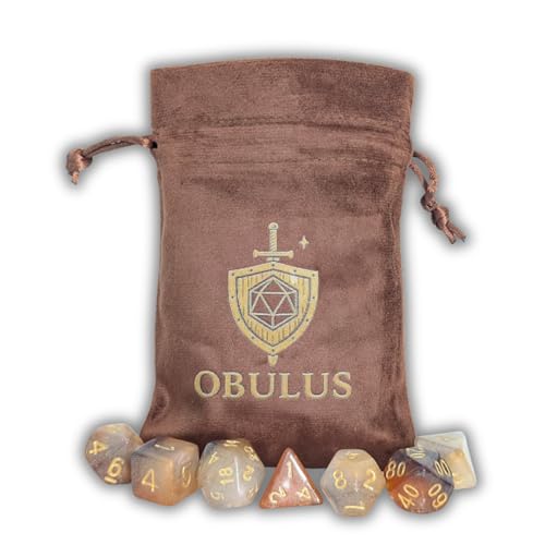 Set mit 7 polyedrischen Bernsteinwürfeln für Rollenspiele mit OBULUS Samtbeutel, D&D, Pathfinder, Brettspiele Set mit 7 polyedrischen Bernsteinwürfeln für Rollenspiele mit OBULUS Samtbeutel, D&D, Pathfinder, Brettspiele von Obulus