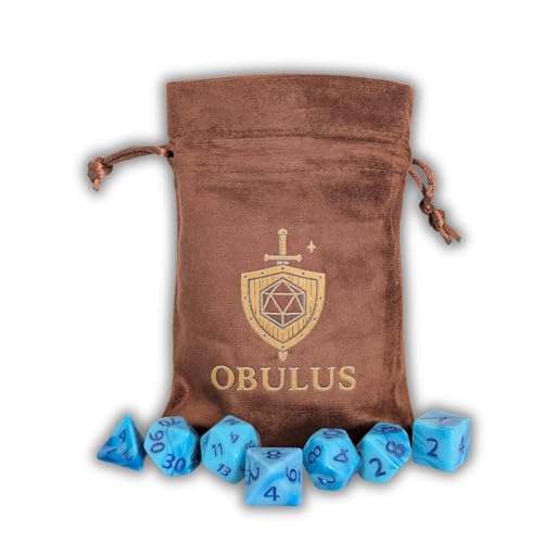 Set mit 7 polyedrischen Würfeln, blau marmoriert, mit Samtbeutel von OBULUS – D & D, Pathfinder, Rollen- und Gesellschaftsspiele Set mit 7 polyedrischen Würfeln, blau marmoriert, mit Samtbeutel von OBULUS – D & D, Pathfinder, Rollen- und Gesellschaftsspiele von Obulus