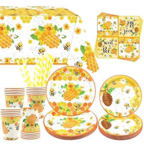 Obussgar Bienen Party Decorations inklusive Teller, Tassen, Servietten, Tischdecken, Strohhalme - für 20 Personen (Bienen) von Obussgar
