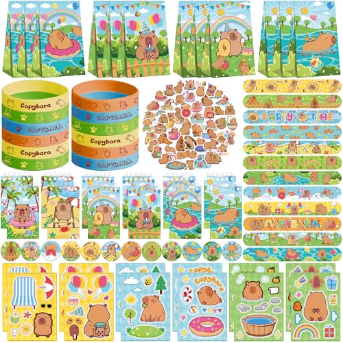 Obussgar Capybara Partyzubehör, einschließlich Capybara-Geschenktüten, Aufkleber, Abzeichen, Armbänder für Capybara-Themengeburtstagsfeier von Obussgar