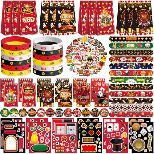Obussgar Casino-Partyzubehöreinschließlich Casino-Geschenktüten, Aufkleber, Ansteckbuttons und Armbänder for Casino Theme birthday party von Obussgar