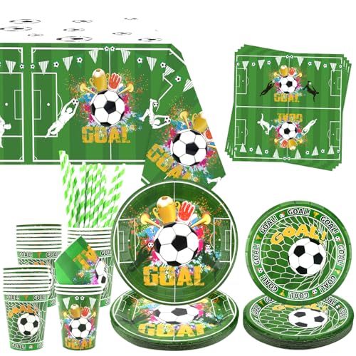 Obussgar Football Party Decorations - Fußball-Partygeschirr inklusive Teller, Tassen, Servietten, Tischdecken, Strohhalme - für 20 Personen (Fußball) von Obussgar