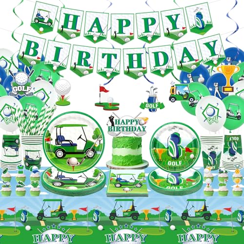 Obussgar Golf Geburtstag Party Dekorationen - Golf Party Supplies einschließlich Banner, Teller, Tortenaufsatz, Tasse, Serviette, Ballon, Tischdecke - Serves 20 (LQ) von Obussgar