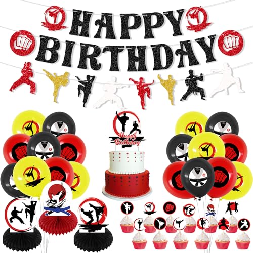 Obussgar Karate Geburtstag Party Dekorationen - Karate Sport Party Zubehör einschließlich glänzende Geburtstag Banner, Cake Toppers, Centerpieces, Luftballons für Jungen Mädchen Geburtstag Party Obussgar Karate Geburtstag Party Dekorationen - Karate Sport Party Zubehör einschließlich glänzende Geburtstag Banner, Cake Toppers, Centerpieces, Luftballons für Jungen Mädchen Geburtstag Party von Obussgar