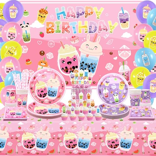 Obussgar Milch Tee Geburtstagsparty-Dekorationen – Bubble Tea Partyzubehör beinhaltet Banner, Kuchendekoration, Teller, Tassen, Servietten, Luftballons, Tischdecke für Bubble Milk Tea Party – serviert Obussgar Milch Tee Geburtstagsparty-Dekorationen – Bubble Tea Partyzubehör beinhaltet Banner, Kuchendekoration, Teller, Tassen, Servietten, Luftballons, Tischdecke für Bubble Milk Tea Party – serviert von Obussgar