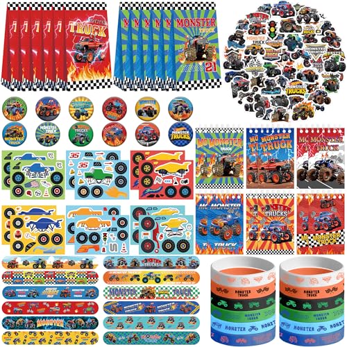 Obussgar Monster Truck Party Favor Supplies einschließlich Monster Truck Thema Geschenk-Taschen, Aufkleber, Abzeichen, Armbänder, für Kindergeburtstag Party Supplies von Obussgar