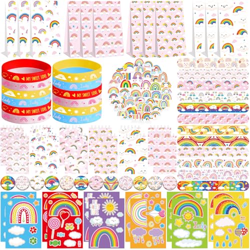 Obussgar Regenbogen Party Favour Supplies einschließlich Regenbogen Geschenk-Taschen, Aufkleber, Abzeichen, Armbänder für Regenbogen-Thema Geburtstagsparty Obussgar Regenbogen Party Favour Supplies einschließlich Regenbogen Geschenk-Taschen, Aufkleber, Abzeichen, Armbänder für Regenbogen-Thema Geburtstagsparty von Obussgar