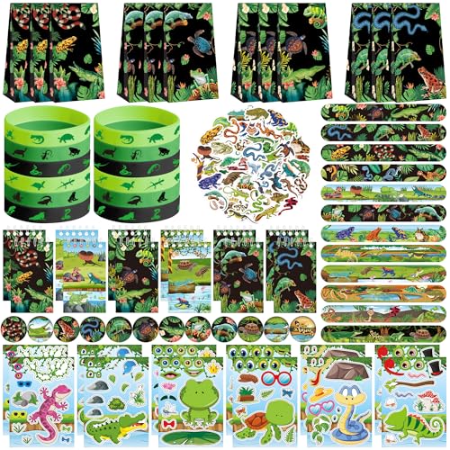 Obussgar Reptilien-Partyzubehör, einschließlich Reptilien-Geschenktüten, Aufkleber, Abzeichen, Armbänder für Kindergeburtstag, Partyzubehör Obussgar Reptilien-Partyzubehör, einschließlich Reptilien-Geschenktüten, Aufkleber, Abzeichen, Armbänder für Kindergeburtstag, Partyzubehör von Obussgar
