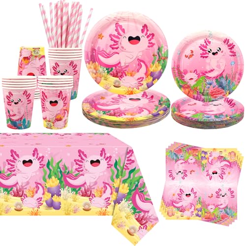 Obussgar Rosa Axolotl Party Dekoration - Axolotl Geburtstag Party Geschirr Supplies Enthält Teller, Becher, Servietten, Tischdecke, Strohhalme - Serves 20 Obussgar Rosa Axolotl Party Dekoration - Axolotl Geburtstag Party Geschirr Supplies Enthält Teller, Becher, Servietten, Tischdecke, Strohhalme - Serves 20 von Obussgar