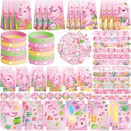 Obussgar Rosa Axolotl Party Favour Supplies einschließlich Axolotl Geschenk-Taschen, Aufkleber, Abzeichen, Armbänder für Axolotl Thema Geburtstagsparty von Obussgar