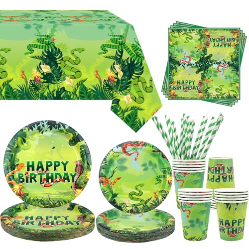 Obussgar Schlange Party Dekoration - Schlange Geburtstag Party Geschirr Supplies Enthält Teller, Becher, Servietten, Tischdecke, Strohhalme - Serves 20 Obussgar Schlange Party Dekoration - Schlange Geburtstag Party Geschirr Supplies Enthält Teller, Becher, Servietten, Tischdecke, Strohhalme - Serves 20 von Obussgar