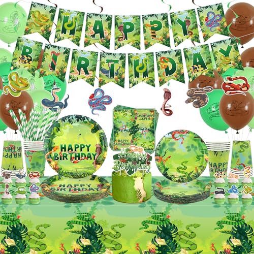 Obussgar Snake Birthday Party Dekorationen - Snake Party Zubehör einschließlich Banner, Teller, Cake Topper, Tasse, Serviette, Ballon, Tischdecke - 20 Personen (LQ) von Obussgar