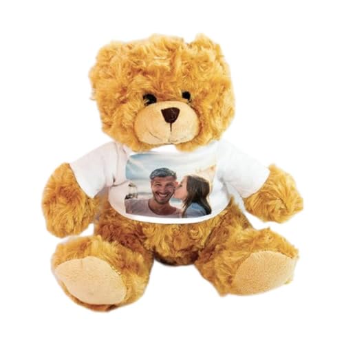 Ocadeau Braunbär-Kuscheltier mit Foto zum Selbstgestalten - Brauner Plüschbär mit weißem T-Shirt zum Selbstgestalten - Personalisierbarer Teddybär mit weißem T-Shirt von Ocadeau