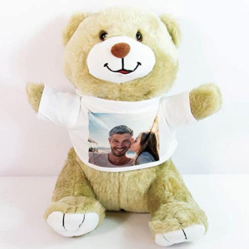 Ocadeau Teddybär mit Fotodruck - Teddybär zum Selbstgestalten - Weißes T-Shirt mit persönlichem Bild bedruckbar - Brauner Teddybär zum Selbstgestalten von Ocadeau