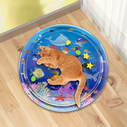 Ocastuted Aufblasbare Katzenwassermatte für sensorische Spiele, PVC, verdicktes sensorisches Kühlkissen, aufblasbare Baby-Bauchzeit-Wassermatte, interaktive Wassermatten für Hunde mit Inflator von Ocastuted
