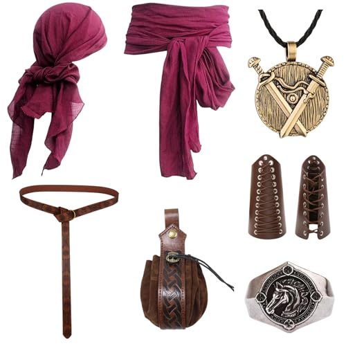 8 Pieces Mittelalter Piratenkostüm Zubehör Set Damen Herren Piraten Verkleidung Accessories,Kostümzubehör,Vintage-Renaissance-Ritterdekoration,Mittelalter Kleidung für Damen Herren Accessoires Set 8 Pieces Mittelalter Piratenkostüm Zubehör Set Damen Herren Piraten Verkleidung Accessories,Kostümzubehör,Vintage-Renaissance-Ritterdekoration,Mittelalter Kleidung für Damen Herren Accessoires Set von Occtingkind