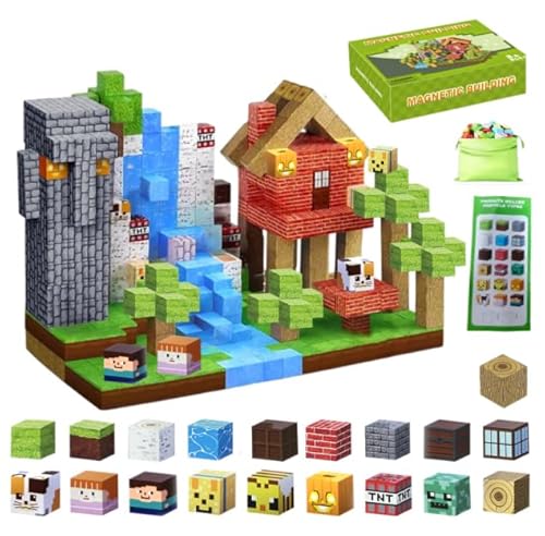 Occzin 150 Stück Magnetische Bausteine Miner Game Magnetisches Spielzeug Blöcke, Magnetische Bausteine Bauspielzeug Stammes Magnetic Building Blocks Geschenke für Jungen Mädchen ab 4 5 6 7 8 Jahre von Occzin