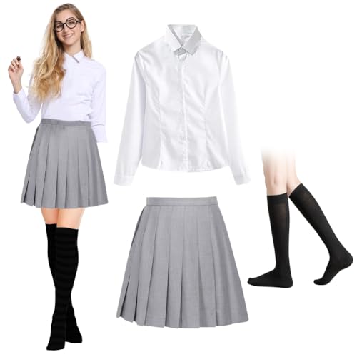 Zauberer Cosplay Kostüm 5 Stück Zauberer Kostüm Set für Kinder Erwachsene, Bluse Rock Krawatte Zauberstab Socken Zauberer Outfit für Halloween Karneval Faschings kostüme Cosplay Party (M) von Occzin