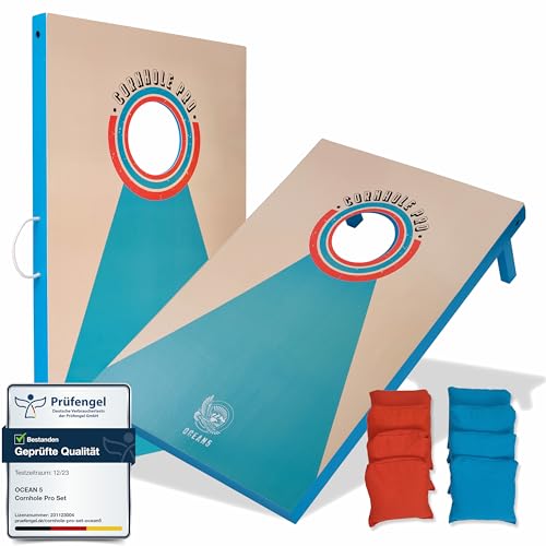 Ocean 5 Cornhole Pro | Original Sackloch Spiel | Der Klassiker Aus Den USA | Wurfspiel für Kinder und Erwachsene | Lustige Partyspiele für Draußen Inklusive Bags von Ocean 5