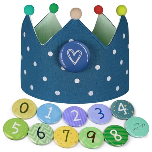 Ochomasun Geburtstagskrone - Musselin Krone Geburtstag Junge & Mädchen, Wiederverwendbare 0-9 Klettverschluss Knopf, Geburtstagskrone Kinder, Krone kindergeburtstag Dekoration Hut von Ochomasun
